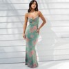 Women's Spaghetti Strap Backless Long Dresses Flower Printed Slim Fit Dress - 2 of 4