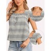 INSPIRE CHIC Women's Gingham Casual Square Neck Cap Sleeve Peasant Summer Blouses - 2 of 4