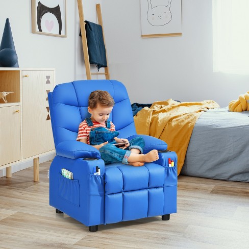 Infans Kids Youth Recliner Chair Pu Leather W cup Holders Side Pockets Blue Target