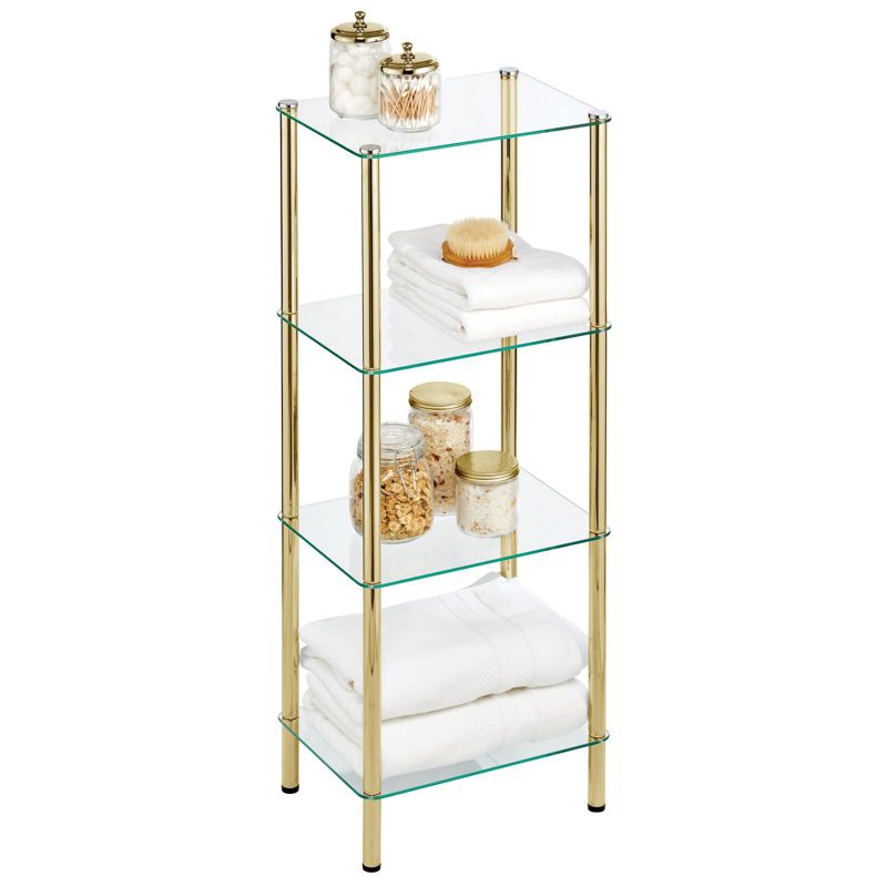 mDesign Metal/Glass Tiered Storage Tower with Open Glass Shelves, 1 of 6