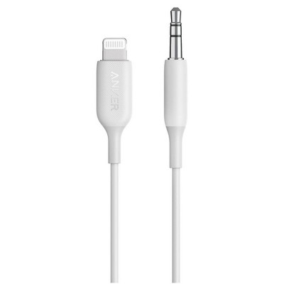 Anker 3 Powerline Lightning To 3.5mm Audio Aux Adapter White