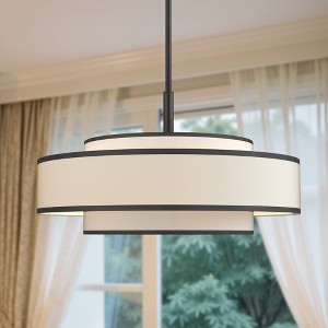 YANSUN 5-Light Farmhouse 3-Tier Matte Black KD Pendant Light Chandelier with Black Frame and White TC Fabric Shades, E12 Base - 1 of 1