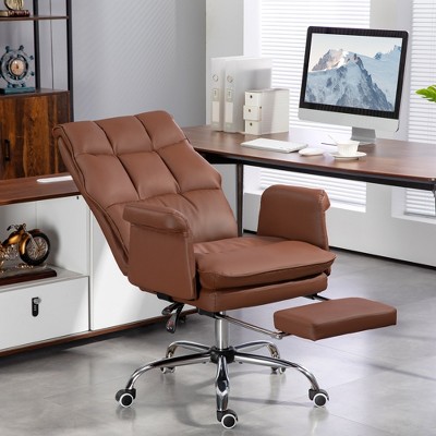 Brown Leather Executive Office Chair with Metal Base and Footrest