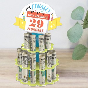 Big Dot of Happiness It's Finally Your Birthday - DIY Leap Year Birthday Party Money Holder Gift - Cash Cake - 1 of 4