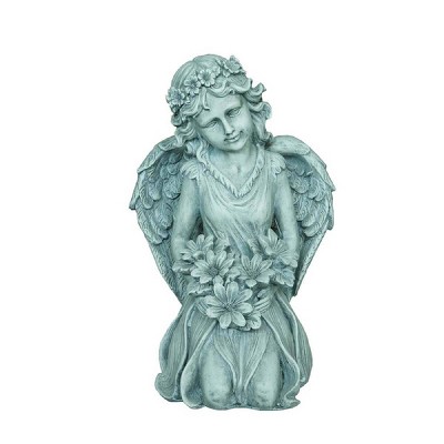 12" Polyresin Kneeling Angel Holding Flowers Outdoor Statue Gray - Hi-Line Gift