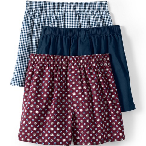 Lands' End Men's Poplin Boxers 3 Pack - Medium - Burgundy Geo/navy Gingham  3pk : Target