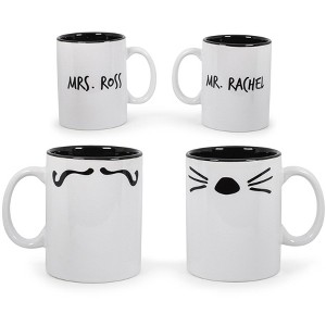 Ukonic Friends Mr. Rachel Whiskers and Mrs. Ross Moustache Double-Sided Mugs | Set of 2 - 1 of 4
