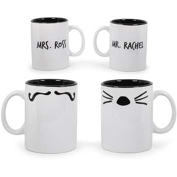 Ukonic Friends Mr. Rachel Whiskers and Mrs. Ross Moustache Double-Sided Mugs | Set of 2