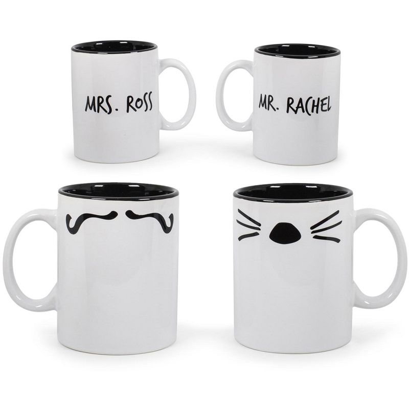 Ukonic Friends Mr. Rachel Whiskers and Mrs. Ross Moustache Double-Sided Mugs | Set of 2, 1 of 8