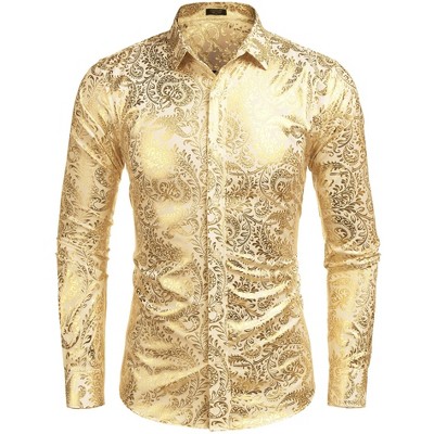 COOFANDY Men's Paisley Shirt Luxury Disco Long Sleeve Button Down Dress Shirts
