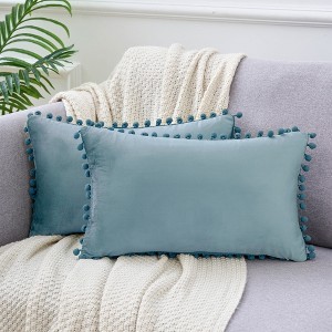 Unique Bargains Farmhouse Bedroom Decorative Velvet Pompoms Fringe Throw Pillow Covers 2 Pcs - 1 of 4