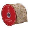 Northlight Burlap and Gold Scroll Christmas Wired Craft Ribbon 2.5" x 10 Yards - image 3 of 3