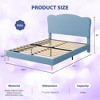 Bed with Scallop Headboard, Upholstered Bed Frame for Kids, Velvet Princess Platform Bed for Girls, Solid Wood Slats Support - 2 of 4