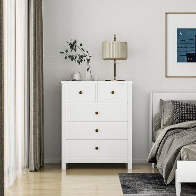 Dresser for Bedroom, 5 Drawer Dresser with Metal Handle, Wood Dresser Organizer with Deep Space