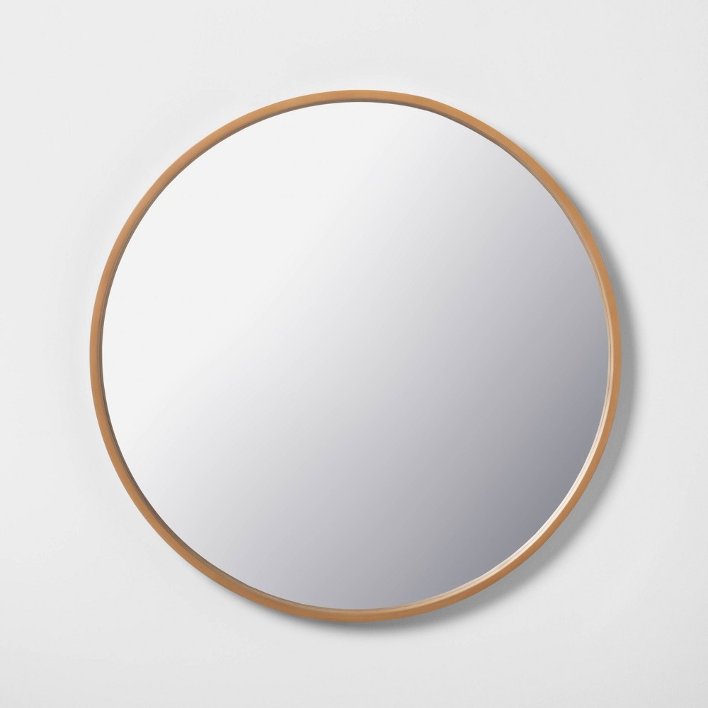 Photos - Wall Mirror 30" Round Wood Framed  Natural - Hearth & Hand™ with Magnolia