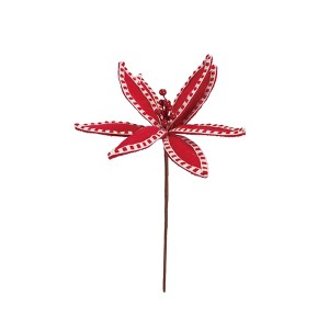 Storied Home Fabric Poinsettia Pick with Stitching, Red and Cream Color - 1 of 2