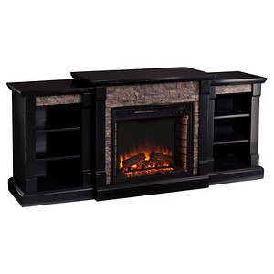 Southern Enterprises Gilman Electric Fireplace with Bookcases: Freestanding Console, Remote Control, Black, 5000 BTU Output - 1 of 4