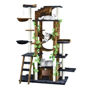 Go Pet Club 77" Forest Cat Tree with Leaves F2090 - Black/Brown - 1 of 2
