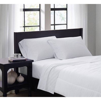 Twin White and Grey Pinstripe Microfiber Sheet Set