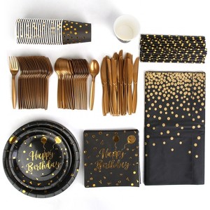 NewHome"201-Piece Black & Gold Birthday Party Supplies Set for 25 Guests - Plates, Cups, Napkins & More"Black Gold - 1 of 4