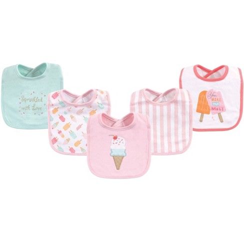 Hudson Baby Infant Girl Cotton Bibs 5pk, Ice Cream, One Size : Target