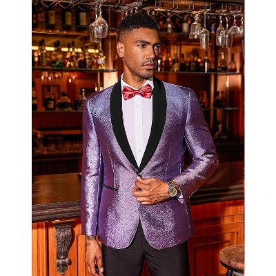 COOFANDY Men's Tuxedo Jacket Slim Fit Shawl Lapel Blazer One Button Suit Jackets for Party Prom Wedding Dinner Shiny Blue XL — фото 6