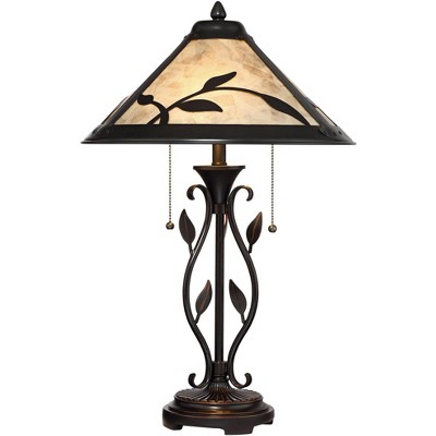 Franklin Iron Works Rustic Table Lamp Metal Openwork Leaf Accents Mica Shade for Living Room Family Bedroom Bedside Nightstand