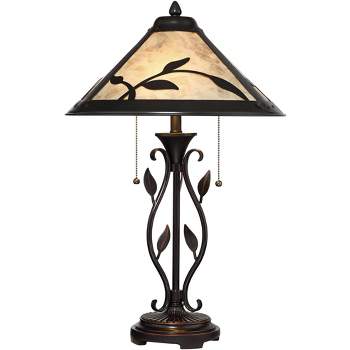 Franklin Iron Works Feuille Country Cottage Table Lamp 23 3/4" High Metal Openwork Leaf Mica Shade for Bedroom Living Room Bedside Nightstand Office