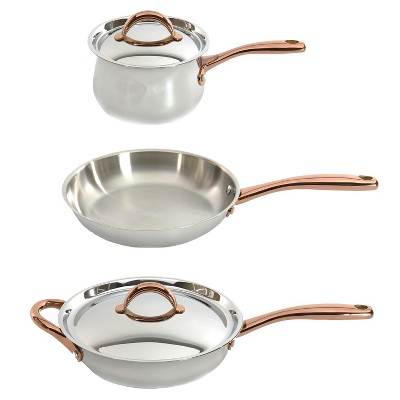 BergHOFF Ouro Gold 18/10 Stainless Steel 5Pc Starter Cookware Set With Lids, Rose Gold Handle
