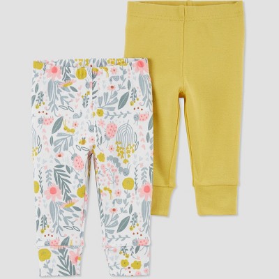 Baby Girls' 2pk Floral Pants - Just One You® made by carter's Yellow Newborn