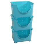 Basicwise Stackable Plastic Storage Container, Set of 3 Blue