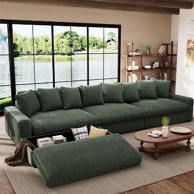 146 in. W 4-Piece Modern Corduroy Fabric Sectional Sofa with Ottoman-Morden Fort