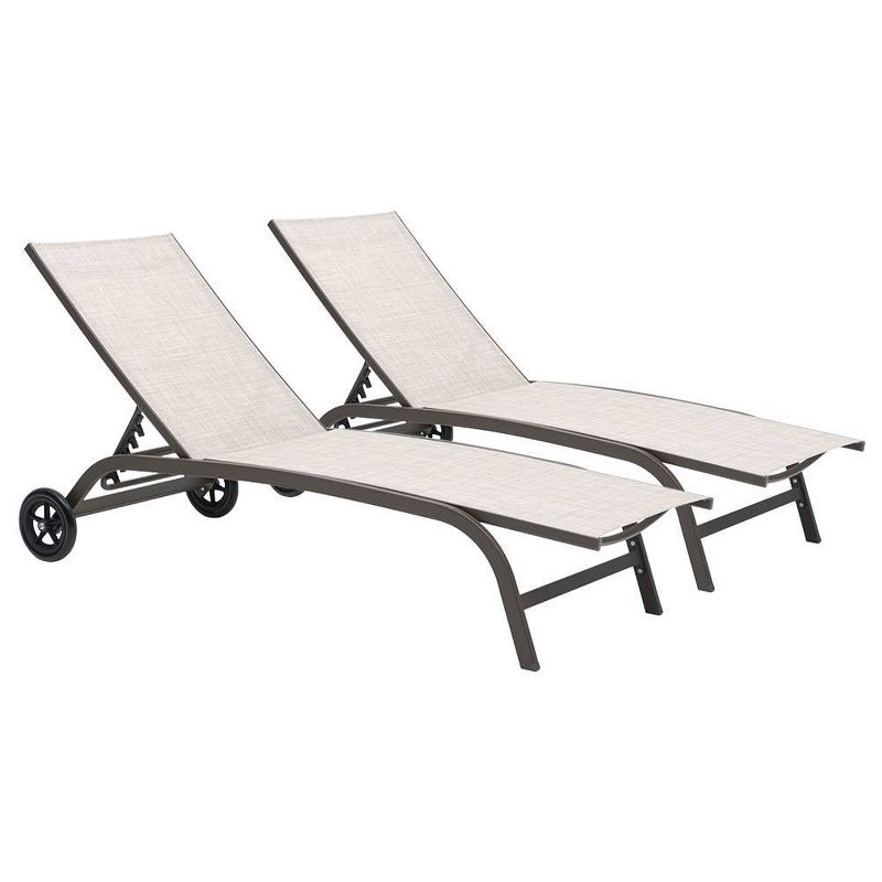 2pc Outdoor Adjustable Chaise Lounge Chairs with Wheels - Beige - Crestlive Products, 1 of 16