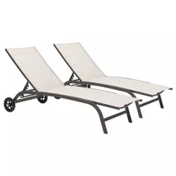 2pc Outdoor Adjustable Chaise Lounge Chairs with Wheels - Beige - Crestlive Products