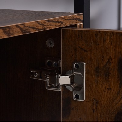 Brown Tall Baker's Rack with Open Shelves and Cupboard