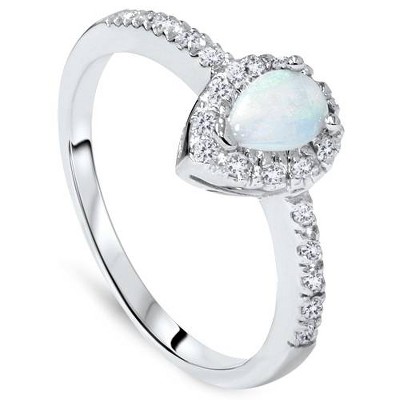Pompeii3 1/2ct Pear Shape Opal & Diamond Halo Ring 14K White Gold