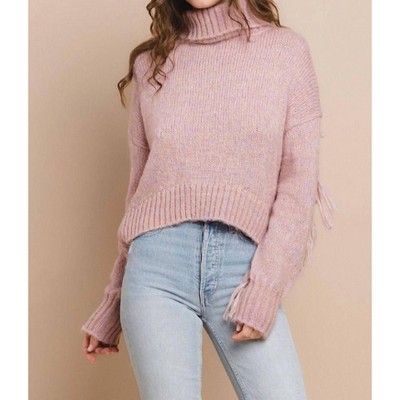 Women's Turtleneck Fringe Sweater - TCEC