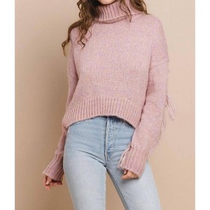 Women's Turtleneck Fringe Sweater - TCEC - 1 of 2