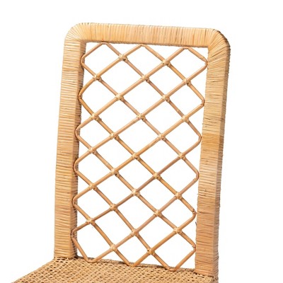 Natural Brown Mahogany Wood and Cane Dining Chair Set