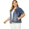 Agnes Orinda Women's Plus Size Spring Trend Denim Short Sleeve Distressed Jacket with Pockets - 4 of 4