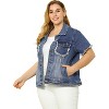 Agnes Orinda Women's Plus Size Spring Trend Denim Short Sleeve Distressed Jacket with Pockets - image 4 of 4