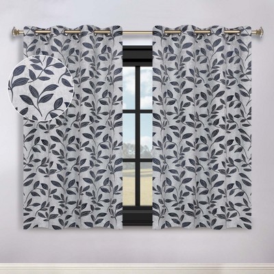 Modern Bohemian Leaves Room Darkening Semi-Blackout Curtains, Set of 2 by Blue Nile Mills