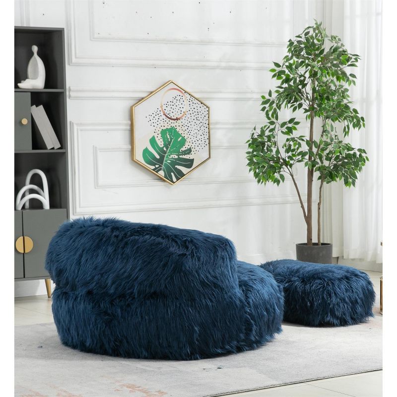 Lion Bean Bag Chairs And Ottoman,42.52" W Faux Fur Bean Bag Bucket Chair,Fluffy Lazy Sofa for Adults and Kids-Maison Boucle, 4 of 9
