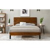 DOMETOUR Mid-Century Modern Solid Wood Bed Frame Queen Size Platform Bed with Three-Piece Headboard Design, No Box Spring Needed, Brown - 4 of 4