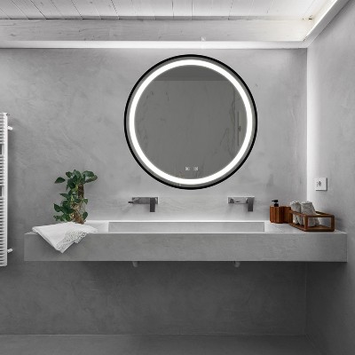 VYNXARIA Decorative Wall Mirrors - 24 Inch Black Frame Vanity Mirror with Dimmable Touch and Anti-Fog Features