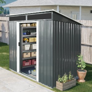 MOEPISY 6ft X 5ft Outdoor Metal Storage Shed With Lockable Sliding Doors And Transparent Plate, Black And White - 1 of 4