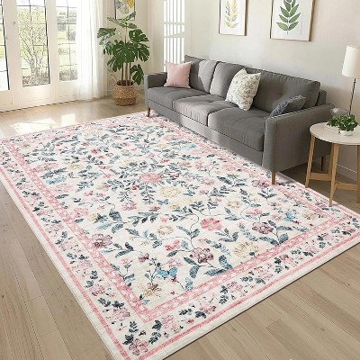 homfan Washable Runner Rug for Hallway Floral Print Kitchen Runner with Non-Slip Backing, Non-Shedding Low Pile Accent Rug