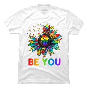 Adult Design By Humans Be You Sunflower Power Fist Pride Rainbow By Legato Tendo T-Shirt - 1 of 2