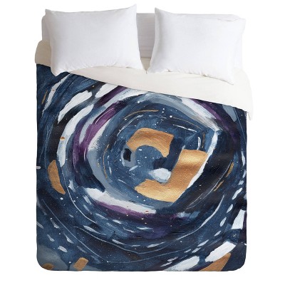 Queen/Full Laura Fedorowicz Said Softly Abstract Duvet Set Blue - Deny Designs