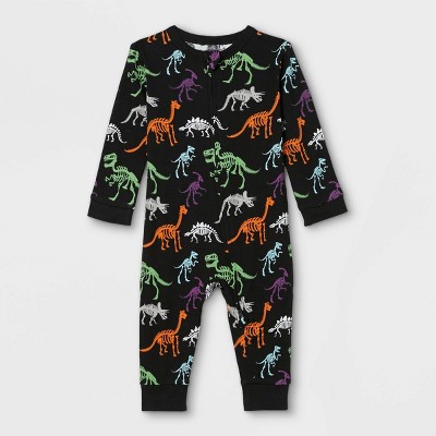 Baby Halloween Dino Skeleton Print Matching Family Union Suit - Black 3-6M